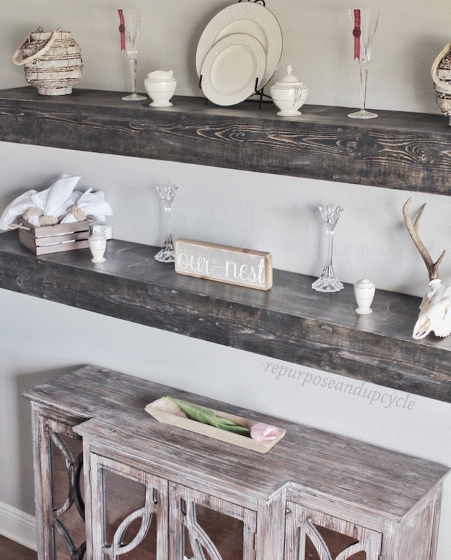 DIY Floating Dining Room Shelves from Repurpose and Upcycle